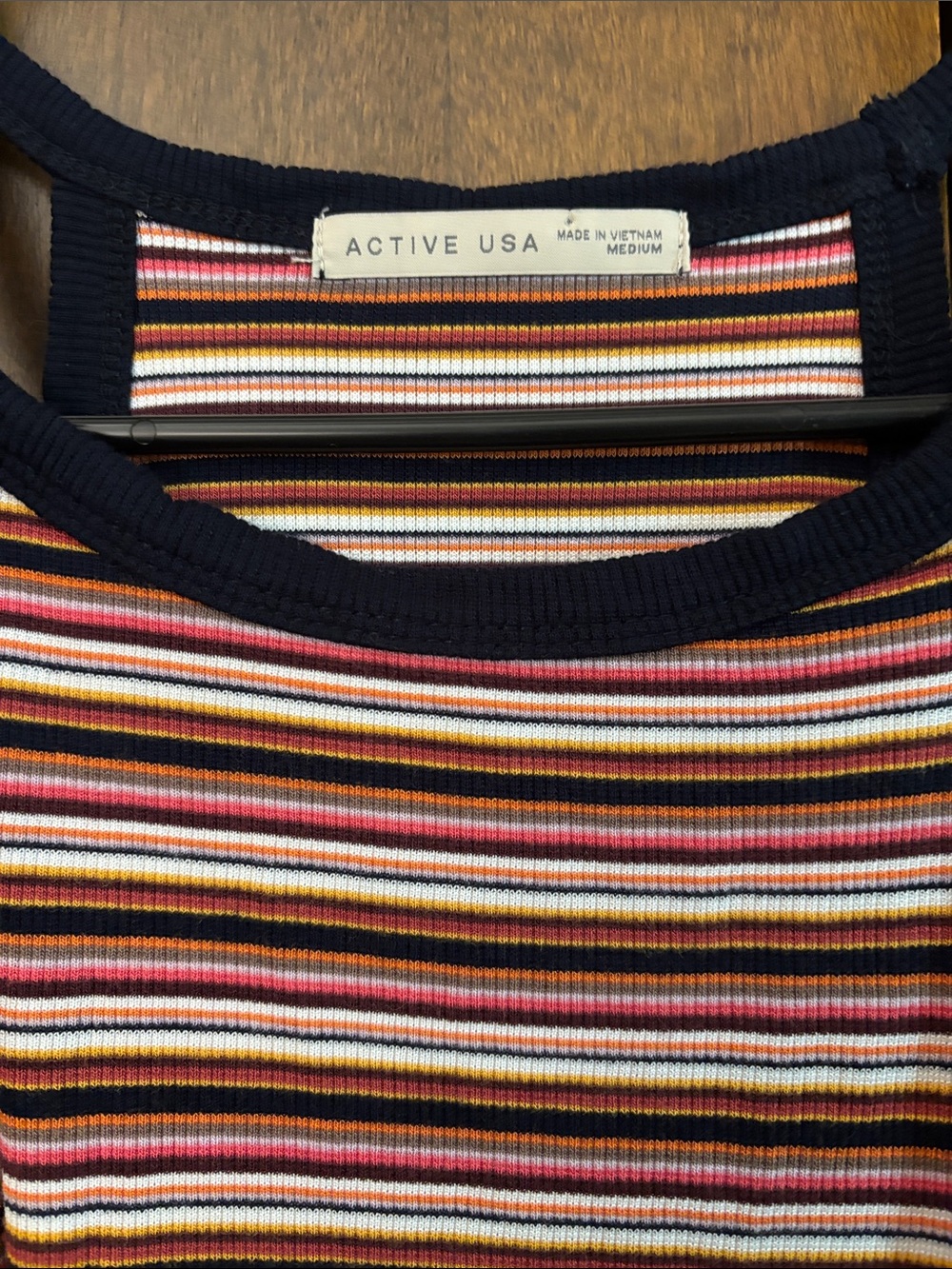 Active USA Striped Ribbed Tank Top in Navy, White, Pink, Yellow & Brown